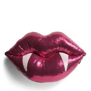Rachel Zoe Fuchsia Sequin Lip-Shaped Vampire Halloween Pillow